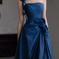 Vintage One Shoulder Blue Prom Dress Appliques A-Line Evening Dress C8786