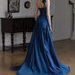 Vintage One Shoulder Blue Prom Dress Appliques A-Line Evening Dress C8786