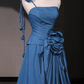 Vintage One Shoulder Blue Prom Dress Appliques A-Line Evening Dress C8786