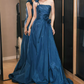 Vintage One Shoulder Blue Prom Dress Appliques A-Line Evening Dress C8786