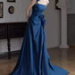 Vintage One Shoulder Blue Prom Dress Appliques A-Line Evening Dress C8786