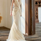 Graceful V Neck Ivory Prom Dress Beads Draped A-Line Evening Dress C8787