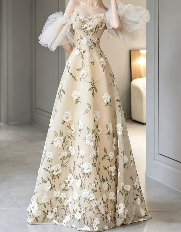 Robe de bal de princesse bustier à volants en satin long, robe de soirée C8117