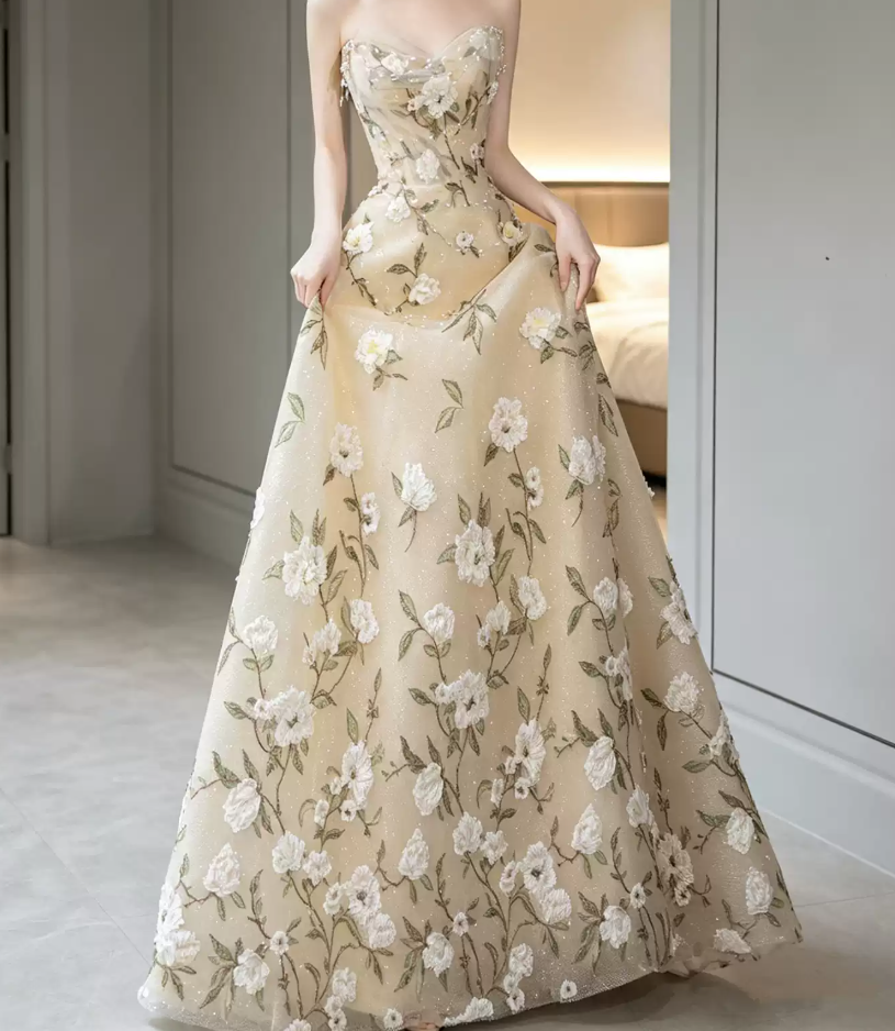Robe de bal de princesse bustier à volants en satin long, robe de soirée C8117
