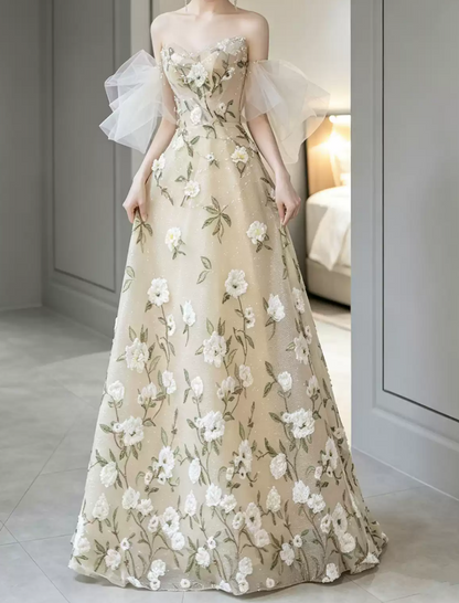 Robe de bal de princesse bustier à volants en satin long, robe de soirée C8117