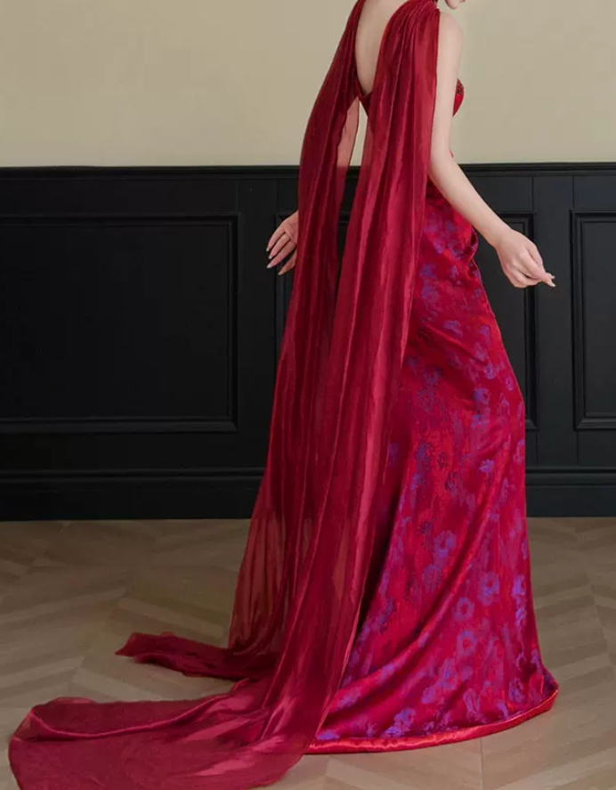 Robe de bal de princesse bustier à volants en satin long, robe de soirée C8117
