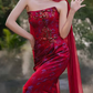 Robe de bal de princesse bustier à volants en satin long, robe de soirée C8117