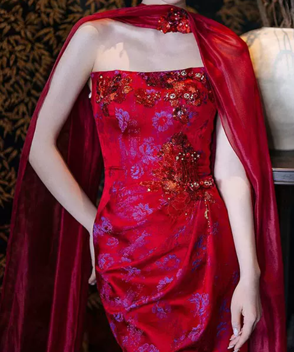 Robe de bal de princesse bustier à volants en satin long, robe de soirée C8117