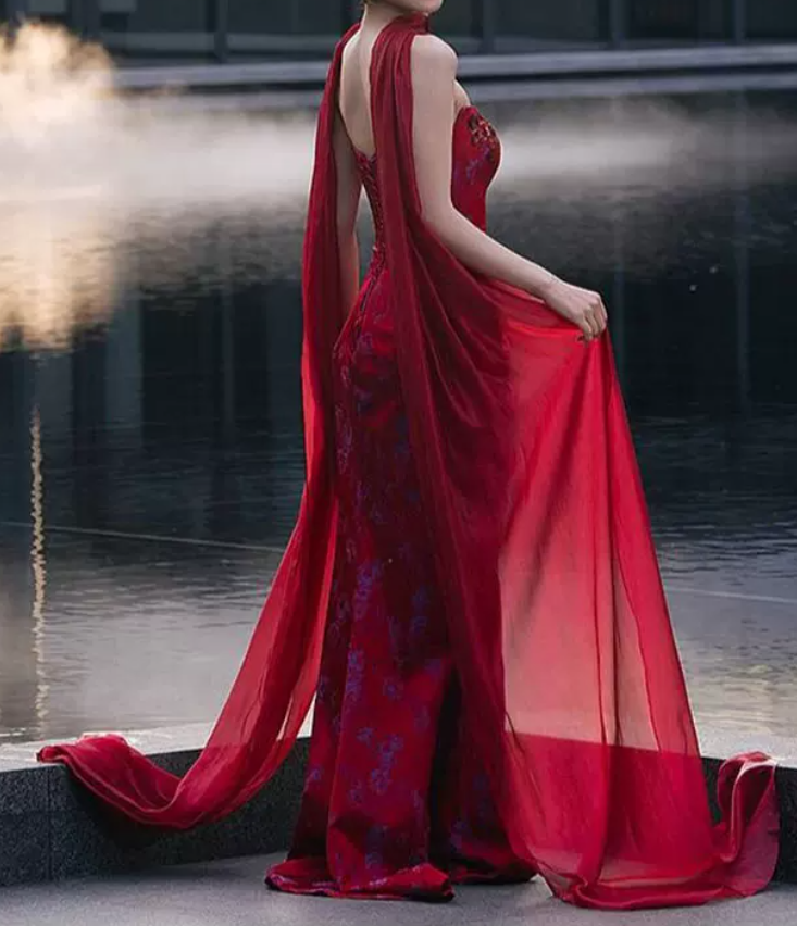 Robe de bal de princesse bustier à volants en satin long, robe de soirée C8117