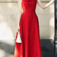 Attractive Spaghetti Straps Red Prom Dress Sequins Bow A-Line Evening Dress C8792