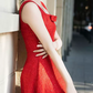 Attractive Spaghetti Straps Red Prom Dress Sequins Bow A-Line Evening Dress C8792