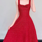 Attractive Spaghetti Straps Red Prom Dress Sequins Bow A-Line Evening Dress C8792
