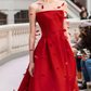 Sexy Strapless Red Prom Dress Feather Sequins A-Line Evening Dress C8794