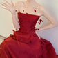 Sexy Strapless Red Prom Dress Feather Sequins A-Line Evening Dress C8794