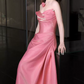 Sweet Strapless Pink Prom Dress Applique Satin A-Line Evening Dress C8795