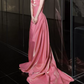 Sweet Strapless Pink Prom Dress Applique Satin A-Line Evening Dress C8795