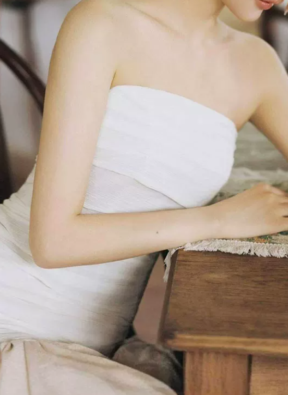 Elegant Strapless Beige Prom Dress Satin Mermaid Evening Dress C8796