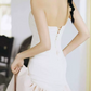 Elegant Strapless Beige Prom Dress Satin Mermaid Evening Dress C8796
