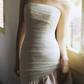 Elegant Strapless Beige Prom Dress Satin Mermaid Evening Dress C8796