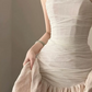 Elegant Strapless Beige Prom Dress Satin Mermaid Evening Dress C8796