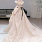 Trendy Off-Shoulder Beige Prom Dress Tulle Ruched A-Line Evening Dress C8797