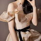 Trendy Off-Shoulder Beige Prom Dress Tulle Ruched A-Line Evening Dress C8797