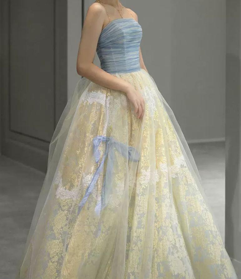 Robe de bal de princesse bustier à volants en satin long, robe de soirée C8117