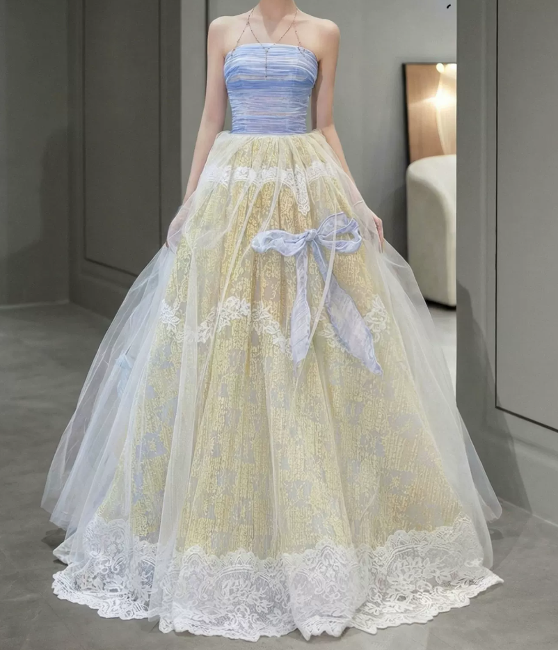 Robe de bal de princesse bustier à volants en satin long, robe de soirée C8117