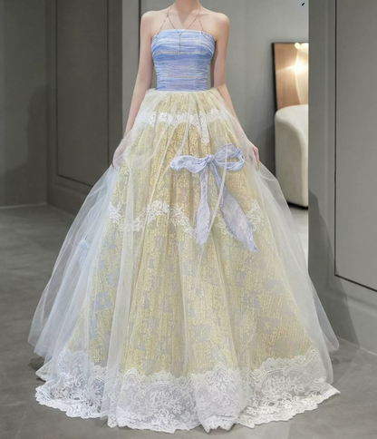 Robe de bal de princesse bustier à volants en satin long, robe de soirée C8117