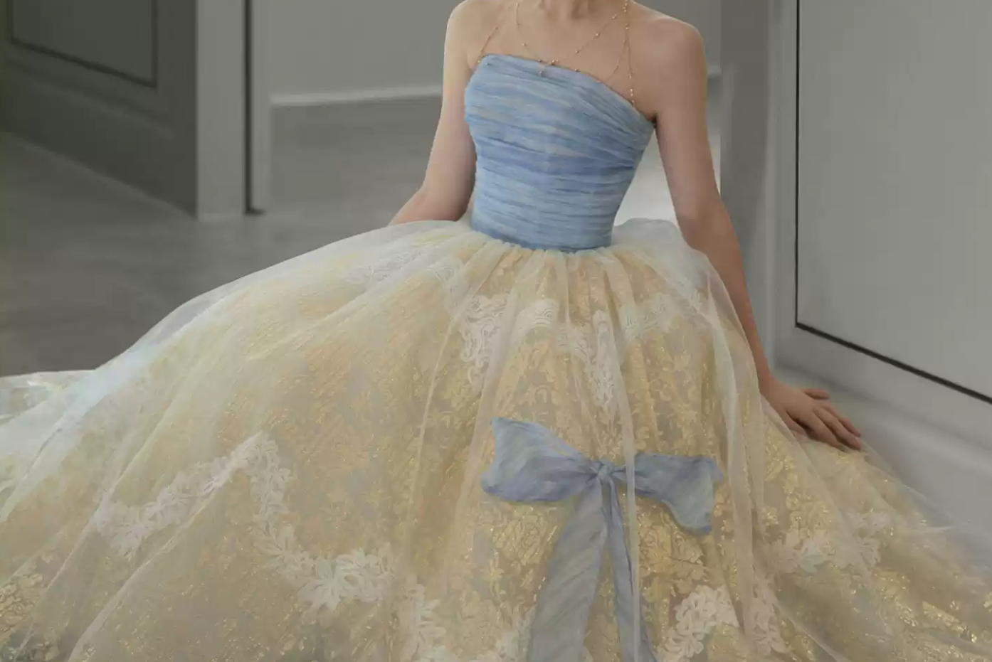 Robe de bal de princesse bustier à volants en satin long, robe de soirée C8117
