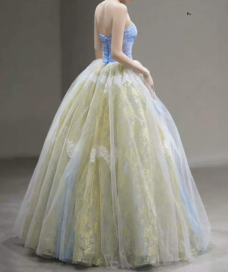 Robe de bal de princesse bustier à volants en satin long, robe de soirée C8117