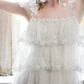 Elegant Spaghetti Straps White Prom Dress Tiered Sequins A-Line Evening Dress C8799