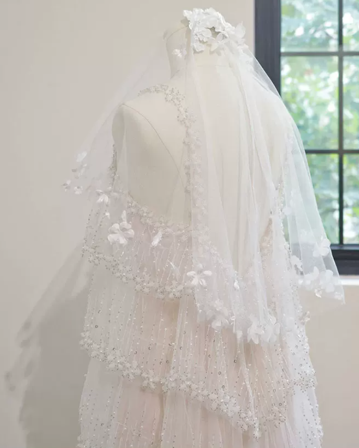 Elegant Spaghetti Straps White Prom Dress Tiered Sequins A-Line Evening Dress C8799