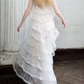 Elegant Spaghetti Straps White Prom Dress Tiered Sequins A-Line Evening Dress C8799
