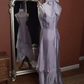 Vintage sirène sans manches lilas longues robes de bal C87