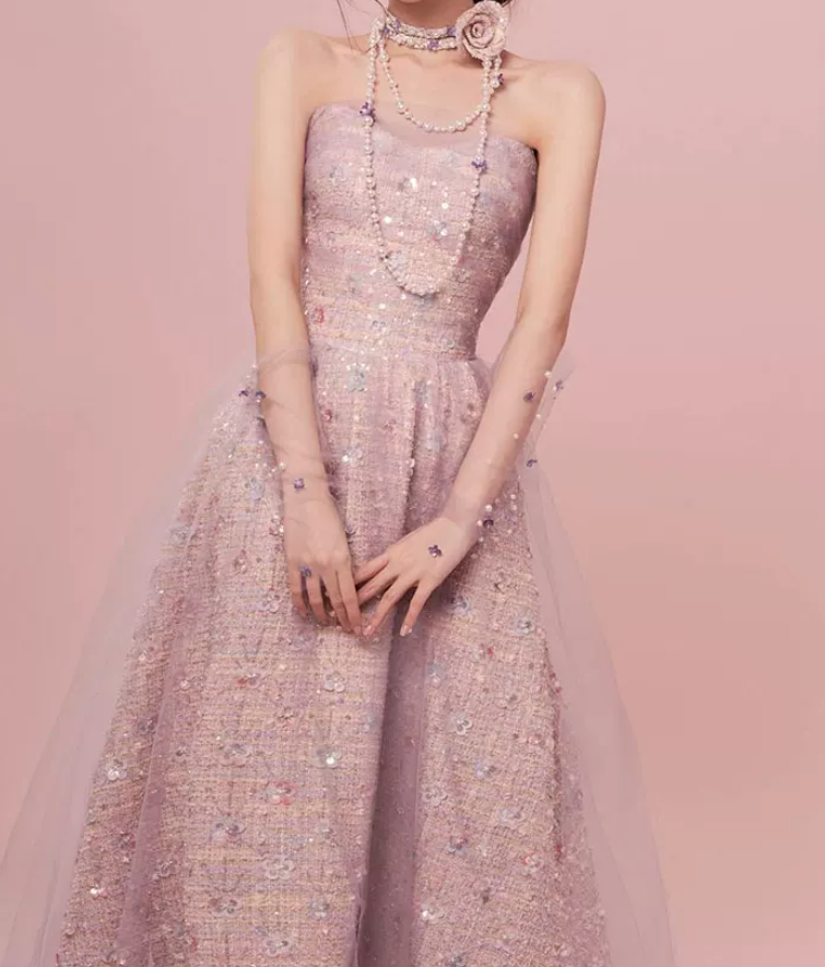 Robe de bal de princesse bustier à volants en satin long, robe de soirée C8117