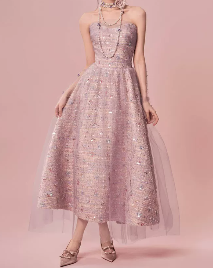 Robe de bal de princesse bustier à volants en satin long, robe de soirée C8117