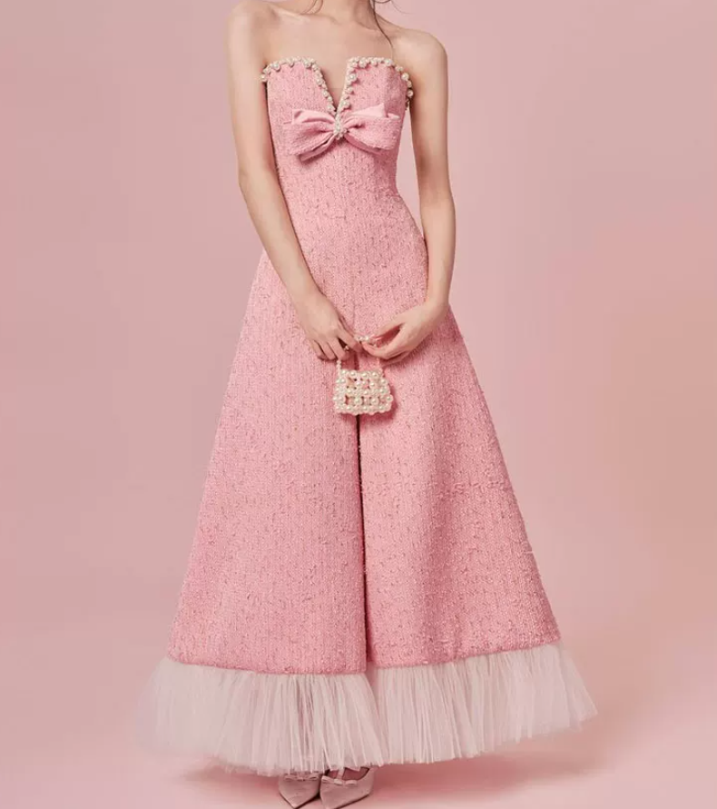 Robe de bal de princesse bustier à volants en satin long, robe de soirée C8117