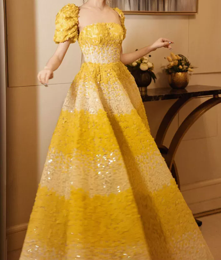 Robe de bal de princesse bustier à volants en satin long, robe de soirée C8117