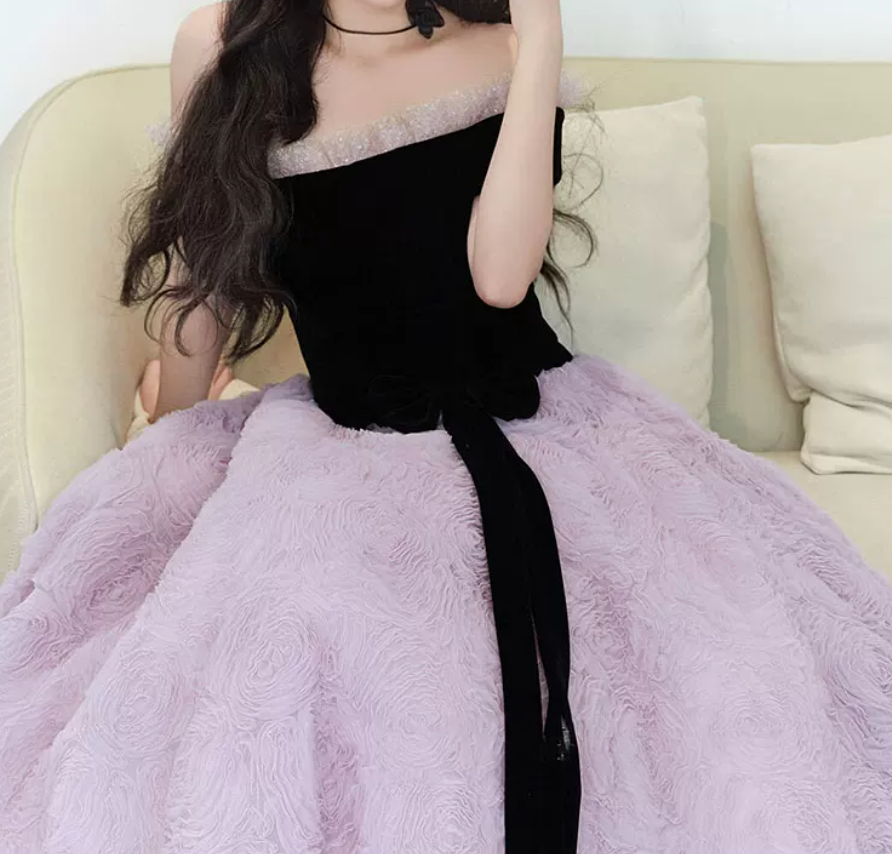 Robe de bal de princesse bustier à volants en satin long, robe de soirée C8117