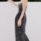 Glam Off-Shoulder Black Prom Dress Pearls Mermaid Evening Dress C8805