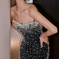 Glam Off-Shoulder Black Prom Dress Pearls Mermaid Evening Dress C8805