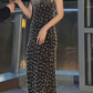 Glam Off-Shoulder Black Prom Dress Pearls Mermaid Evening Dress C8805