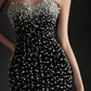 Glam Off-Shoulder Black Prom Dress Pearls Mermaid Evening Dress C8805