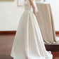 Glam Spaghetti Straps Wedding Dresses Satin A-Line Bridal Dress C8806