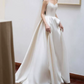 Glam Spaghetti Straps Wedding Dresses Satin A-Line Bridal Dress C8806