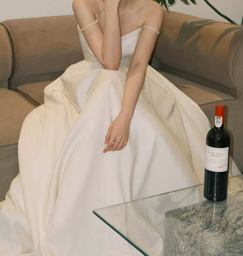 Glam Spaghetti Straps Wedding Dresses Satin A-Line Bridal Dress C8806