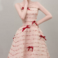 Glam Strapless Red Prom Dress Bows Beaded A-Line Evening Dress C8807