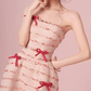 Glam Strapless Red Prom Dress Bows Beaded A-Line Evening Dress C8807