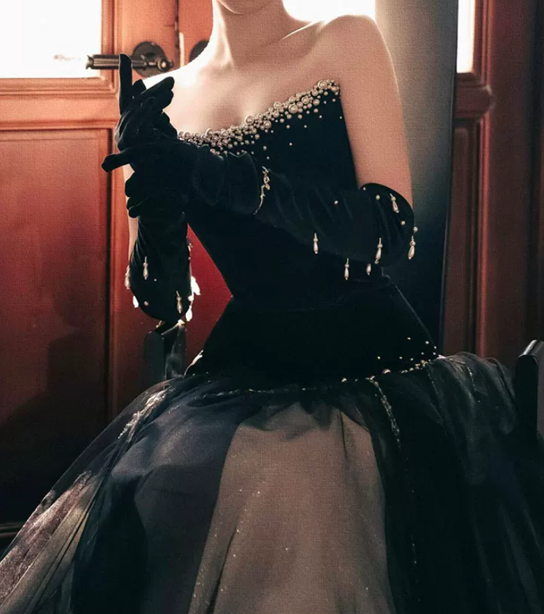 Robe de bal de princesse bustier à volants en satin long, robe de soirée C8117